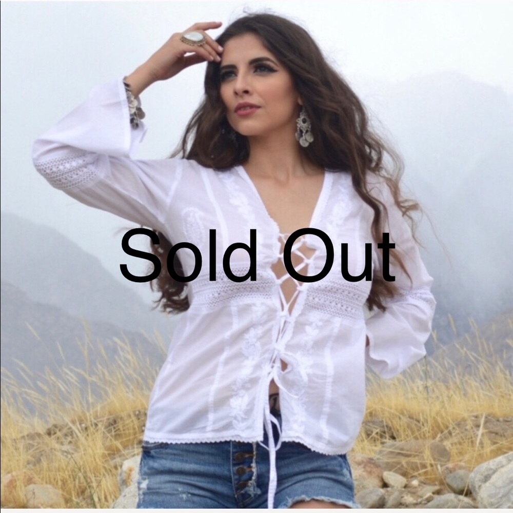 Lace-Up Cotton Bell Sleeve Blouse **LAST ONE - Picture 1 of 4